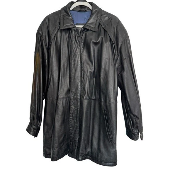 Bally Italian Black Leather Wool Lined Trench Coat Sz 42 - Image 2 of 4