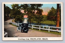Antique Michigan Postcard RICHLAND Country Road Scenic View 1912 to Flint MI