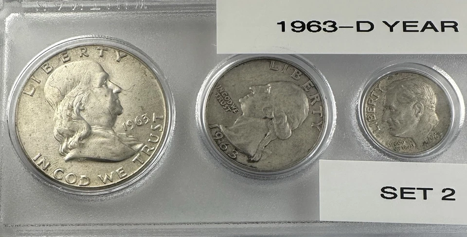 1963-D Mint 5-Coin Year Set – AU – 90% Silver – Whitman Case – Set #2 - Image 2 of 4