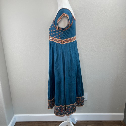 Abito midi Polo blu ricamo floreale impreziosito da specchio lunghezza ginocchio 38/US XS-S - Foto 8 di 15
