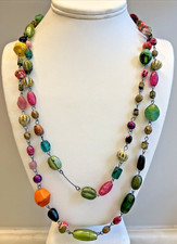 Vintage Art Glass Colorful Beaded Hand Blown Long Necklace 50"