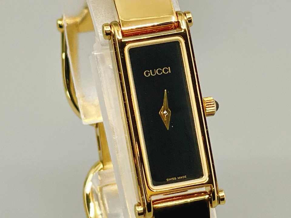 【Casi Como Nuevo con Caja】 Gucci 1500L 12mm Esfera Negra Oro Qz Para Mujer -Se envía desde EE. UU. Foto 3 de 4