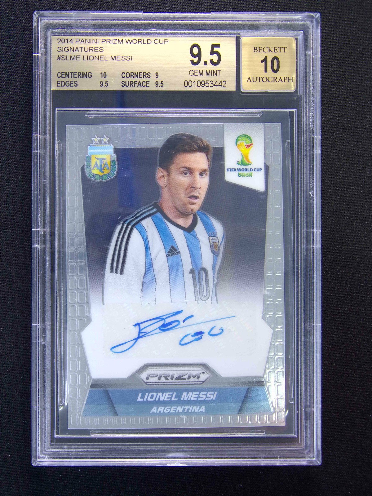 2014 Panini Prizm World Cup Lionel Messi Argentina Signatures Auto BGS 9.5/10
