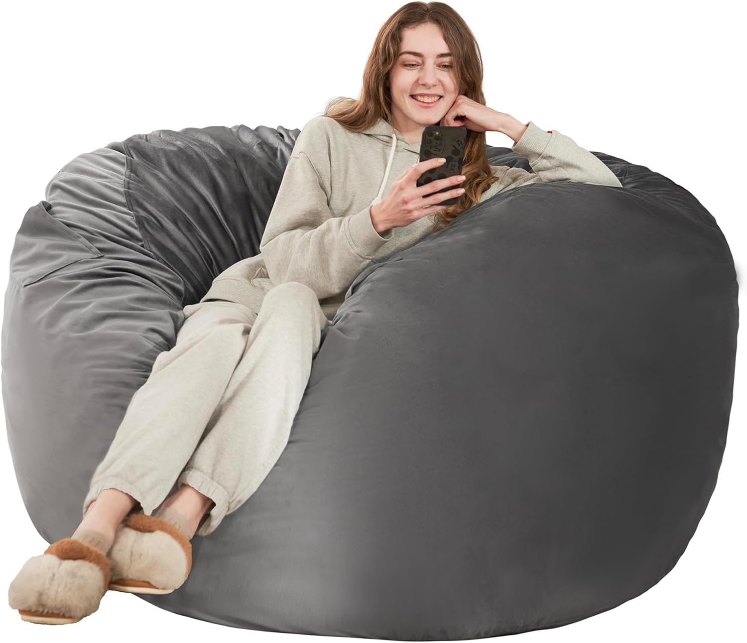 Giant 5ft Memory Foam Bean Bag Chair, Microfiber Cover, Silver Grey