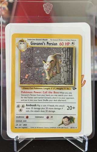 Pokémon Giovanni's Persian Holo 8/132 Gym Challenge with Swirl Freshly Prepped