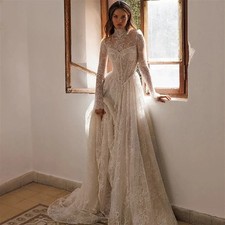 Lace Wedding Dresses High Neck Long Sleeves Floor Length A-Line Bridal Gowns