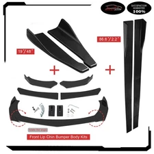 Black Front Bumper Spoiler Body Kit / 86" Side Skirt /Rear Lip Fit For Universal