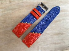 Blue - Orange Stingray Leather Watch Strap Band, Size 18mm 20mm 22mm 24mm 26mm