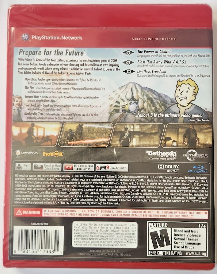 PlayStation3 - 未開封PS3フォールアウト 3：Game of the Year Edition Amazon.com: Fallout 3 Game Of The Year Essentials Sony