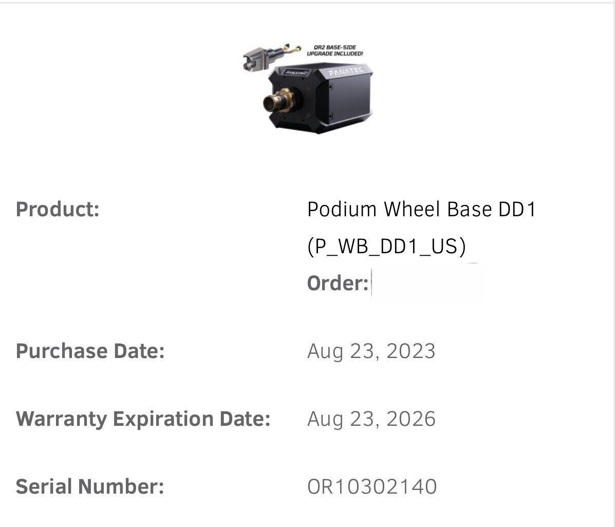 Fanatec Podium DD1 Wheel Base W/ QR2 And QR1 Warranty Until 8/2026 eBay