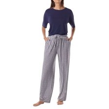 Gap Women's 2-Piece Short Sleeve Pajama Set Navy Blue Plaid Size XL New