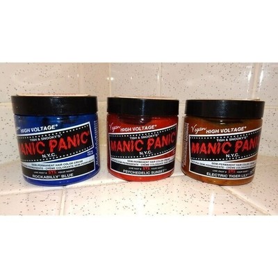 Manic Panic Hair Dye Lot of 3 Electric Tiger Lily Psychedelic Sunset & Blue