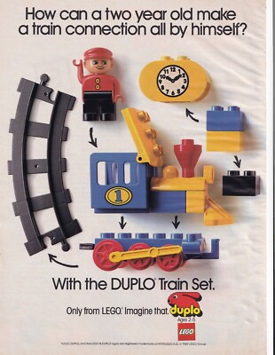 vintage 1980s mag print ad Lego Duplo Train set Blocks building toy nostalgic