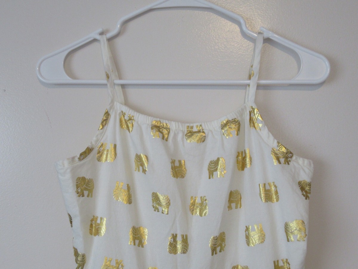 Crazy 8 Girls 2341 Ivory Gold Elephant Dress Sleeveless Spaghetti Straps Sz L/12 Crazy 8 Girls 2341 Ivory Gold Elephant Dress Sleeveless Spaghetti Straps Sz L/12