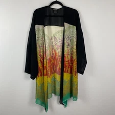 Citron Santa Monica Kimono Womens XL Silk Blend Open Front Sheer Floral Design