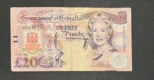 GIBRALTAR: Error - Line On The Queen Face  £20 Pounds Banknote 1995 Issued