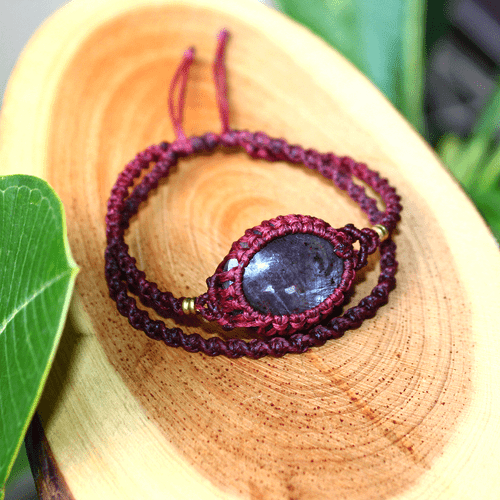 Handmade Natural Star Sapphire Gemstone Micro Macrame Cuff Boho Crystal Bracelet - Picture 5 of 11