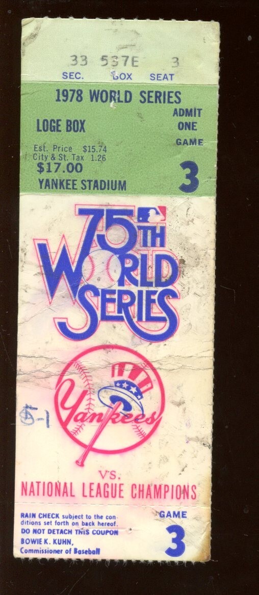 1978 World Series Ticket Stub Los Angeles Dodgers at New York
