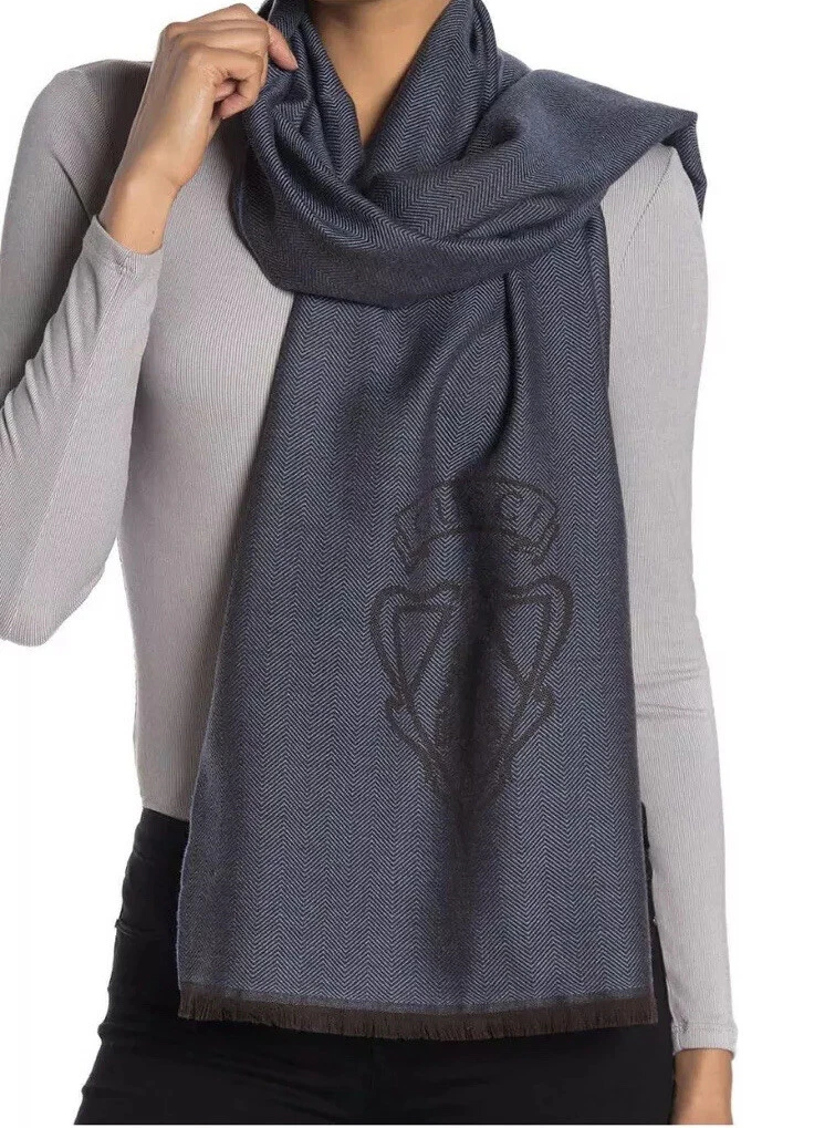 Neuf écharpe unisexe logo authentique Gucci chevron jacquard laine femme gris