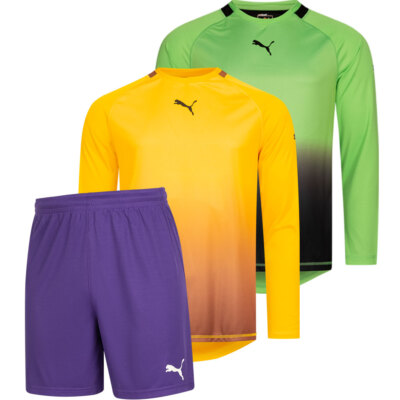 PUMA Herren Langarm Fußball Training Torwarttrikot Torwart Shorts lila gelb neu