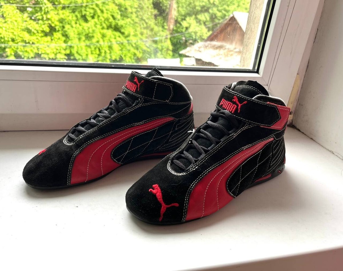 Puma Black Red Size 7.5 Automobile Racing Sneaker Mid Top