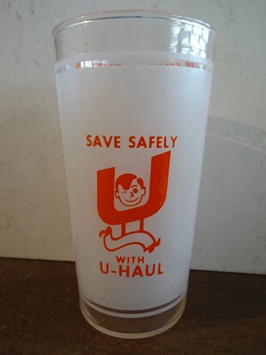 RARE VINTAGE 60's U-HAUL CARTOON DRINKING GLASS MADE BY FEDERAL GLASS