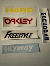 5 RUB-ON BMX STICKERS SKYWAY FREESTYLE OAKLEY HARO MONGOOSE VERTICAL DECALS 4"