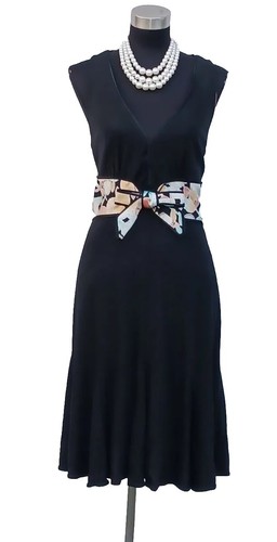 Kay Unger NY Midi Kleid Gr. 12 schwarz Seide Abendpassform Flare V-Ausschnitt Trompetensaum L - Bild 7 von 8