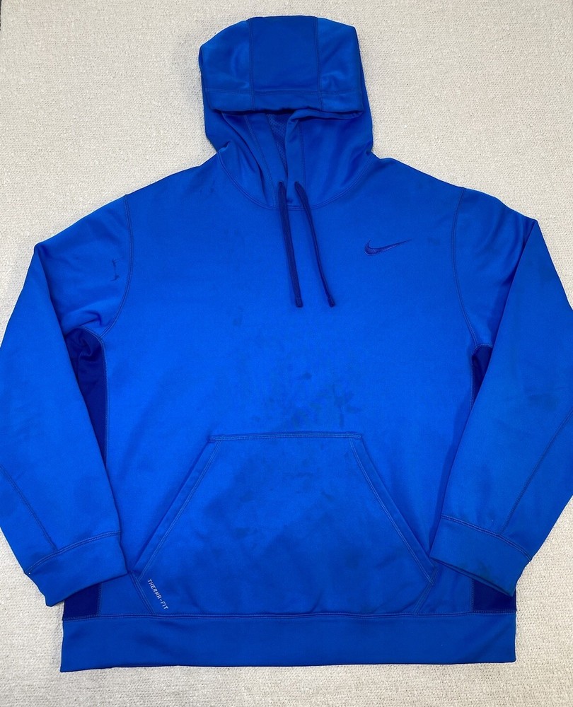 Men’s Nike Therma-FIT XL Blue Hoodie with Fleece Lining for Warmth and Breathability