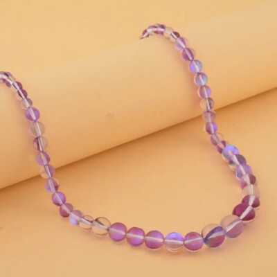 Artisan Crafted Iridescent Round Purple Glass Bead Necklace Magnetic Closure 20''