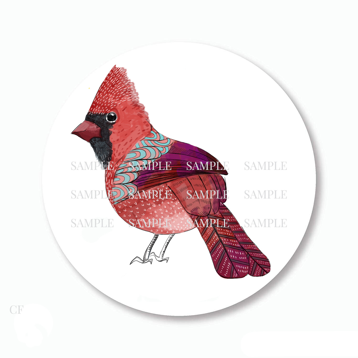 Patchwork Cardinal Scrapbook Stickers Favors 5 Sizes Round, Matte or ...
