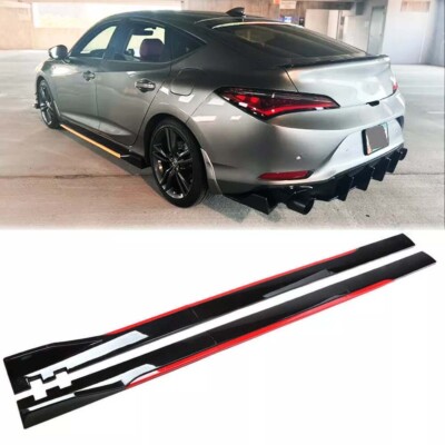 For Acura Integra Hatchback Side Skirt Extension Splitter Spoiler Gloss Blk+Red