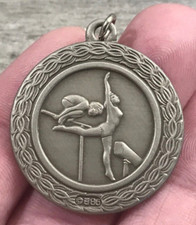 Vintage Gymnastics Silver Tone Award Medal Pendant