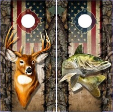Wicked Wire Walleye Buck Flag Ca Cornhole Wrap Bag Toss Skin Decal Sticker Wraps