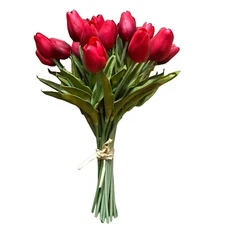 Artificial Red Tulip Bouquet Decor 14” (22 tulips) Garden Pot Home Spring