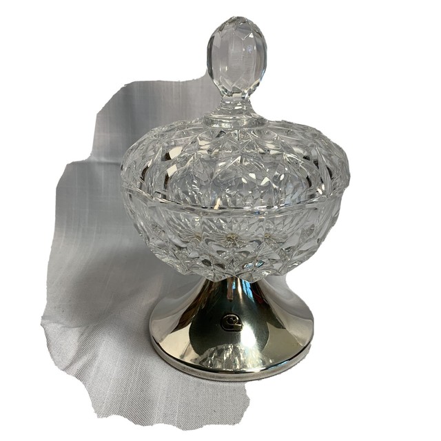 Vintage Wallace Silverplate & Crystal Pedestal Lidded Candy Dish 9123