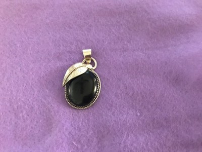 Onyx Sterling Silver Pendant with Decorative Border and leaf