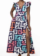 Diyanu Lelisa Women's African Print Maxi Dress (Confetti Kuba) Size XS New Tags