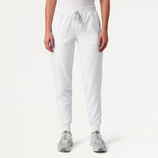 JAANUU Petite Small White Silex Slim Cargo Knit-Waist Scrub Jogger Bottoms