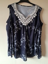 Ladies Blue Floral Cold Shoulder Top L