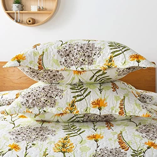 3-Piece Quilt Set Quilted Bedspread Lightweight Queen Qs-yellow Flower — 第 4/4 张图片