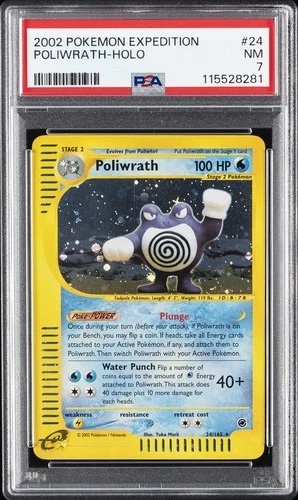 2002 POKEMON EXPEDITION #24 POLIWRATH-HOLO PSA 7