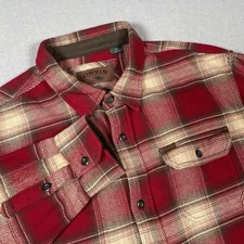Orvis Big Bear Heavy Flannel Red Cream Plaid Shirt Jacket Pockets Men’s XLT