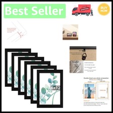 Versatile 8x12 Picture Frame Set of 6 with Protective Plexiglass - Black