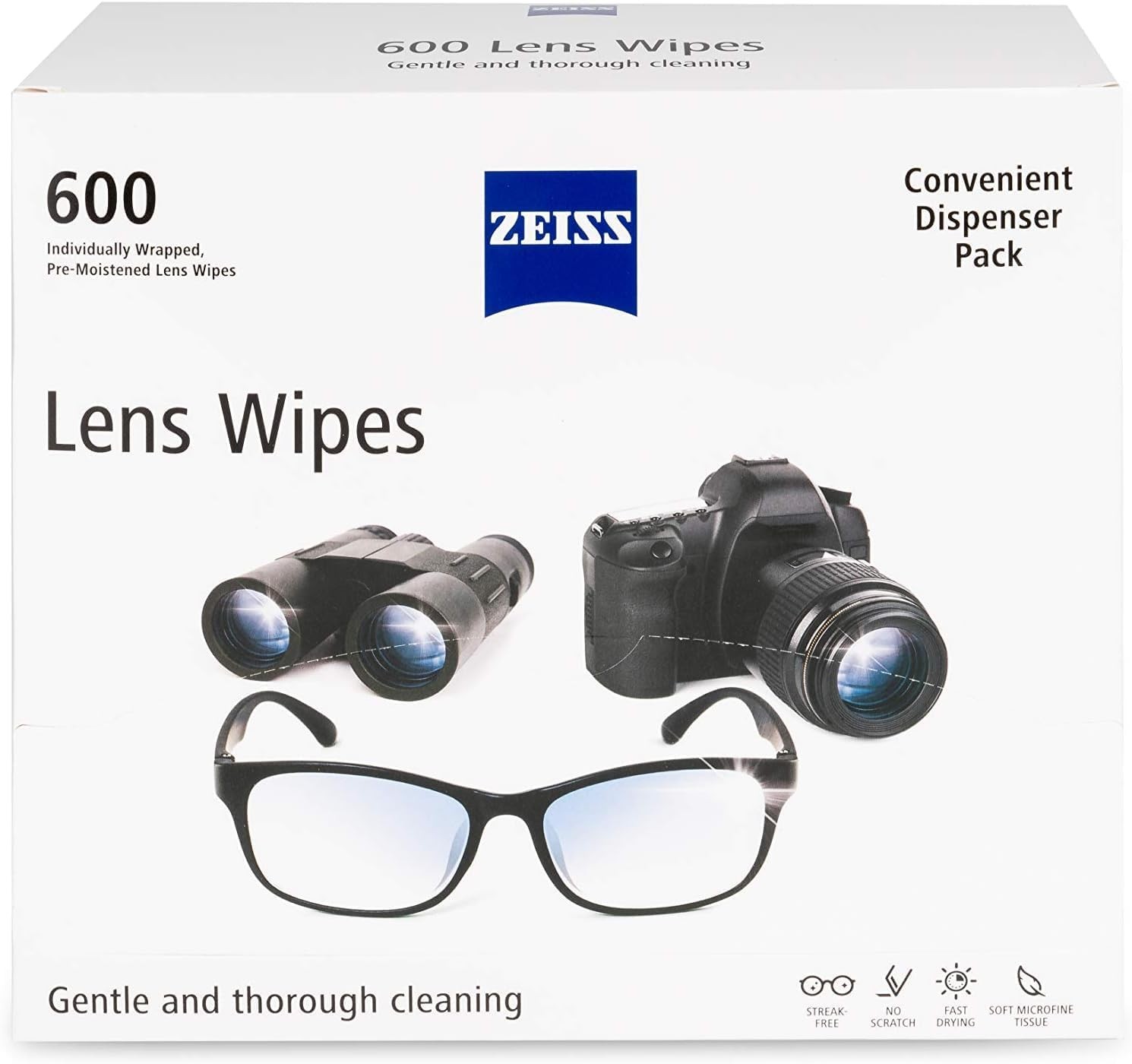 ZEISS Lens Cleaning Wipes 600 Count Pre-Moistened Streak-Free Eyeglass Cleaner