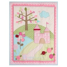 Pink Baby Girl Crib Bedding Set Dreamy Castle  3-Piece Cotton Floral Nursery...