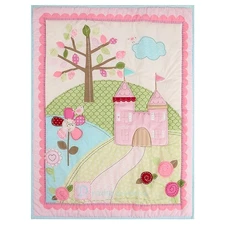 Pink Baby Girl Crib Bedding Set Dreamy Castle | 3-Piece Cotton Floral Nursery...