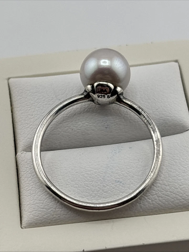AUTÉNTICO ANILLO TROLLBEADS Rosa PERLA PLATA ESTERLINA Talla 7 #448 Foto 4 de 4