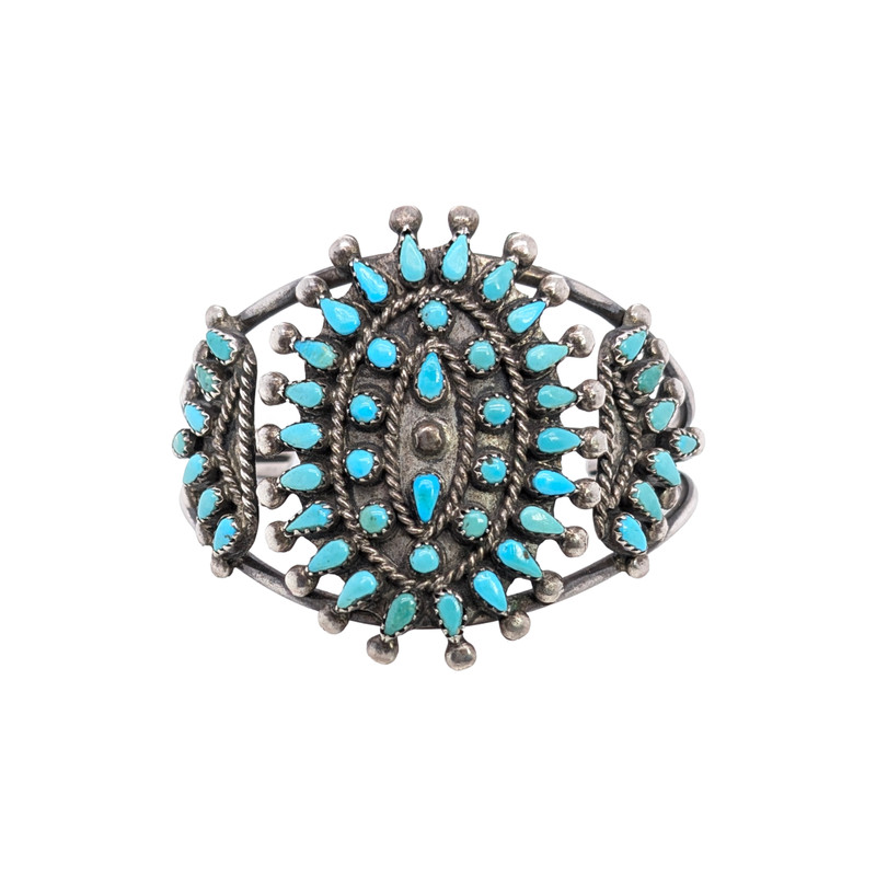 ESTATE SOLID STERLING SILVER PETIT POINT TURQUOISE WIDE 7" BRACELET #DRW