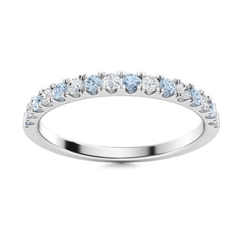 925 Sterling Silver 2MM Round Shape Aquamarine Half Eternity Band Ring For Women